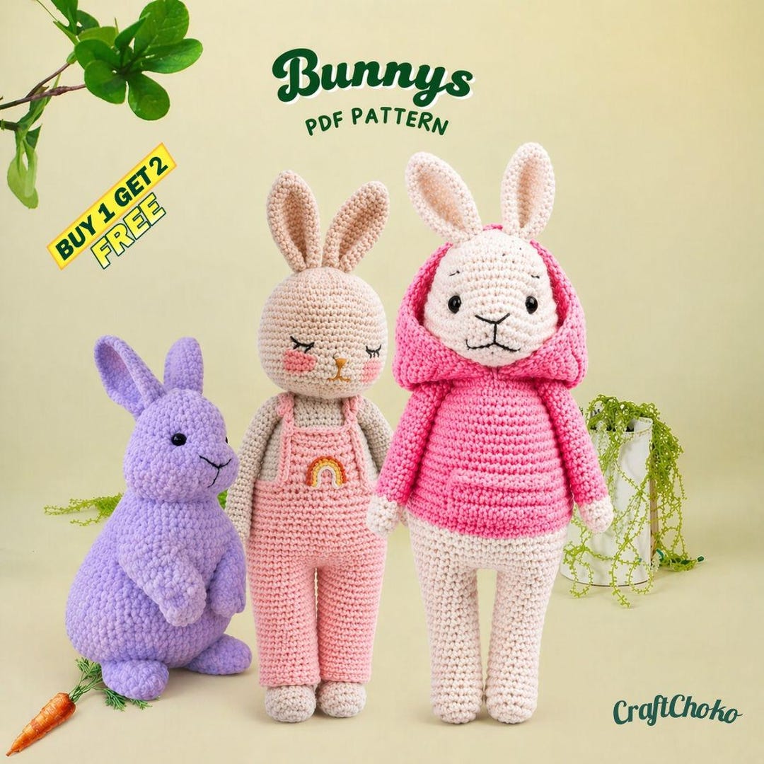 Beginner Rabbit Crochet Pattern PDF Mini Bunny Amigurumi Easy Step by ...