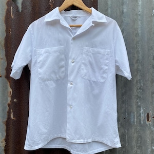 Pit 23" 1950-1960s Vintage Grand Isle White 100% Cotton Short Sleeve Collar Loop Work Shirt, Size Medium, Cotton Shirt, Made in USA