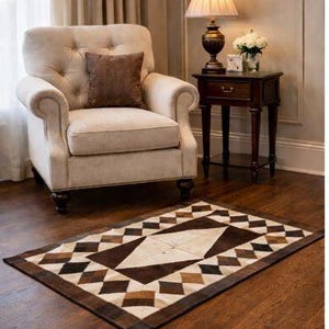 Handmade Cowhide Patchwork Rug – Geometric Leather Area Rug (47 x 32 in)