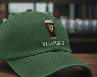Gorra de papá con vitamina G bordada de Guinnes, gorra de béisbol del Día de San Patricio, gorra vintage teñida para amantes de la cerveza, gorras bordadas