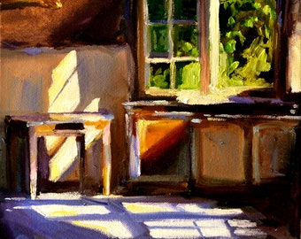 Sunlit Kitchen Art Print: French Window Interior Painting