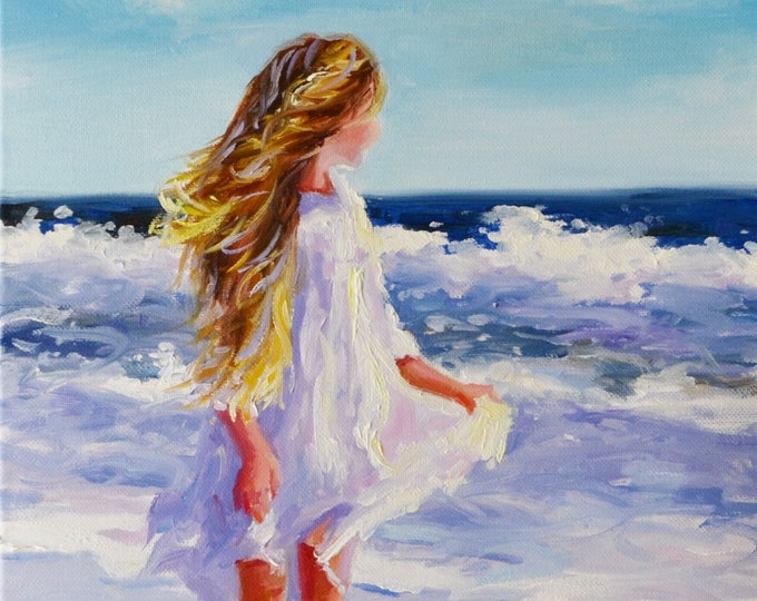 Original Oil Painting KLEINMOND UITSIG Girls on Beach Impressionist Art