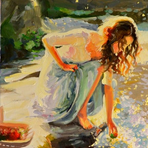 Art of Woman BY THE RIVERSIDE | Impressionistic Painting  by Cecilia Rosslee | Gift for Woman