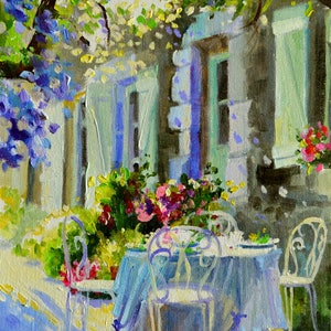 PROVENCE ART PRINT | French Garden Scene Painting in Purple and Green by Cecilia Rosslee