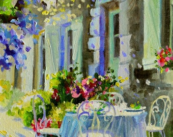 PROVENCE ART PRINT | French Garden Scene Painting in Purple and Green by Cecilia Rosslee