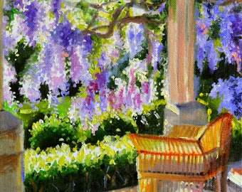 ART PRINT of WISTERIA veranda | Original Painting of Purple Flowers by Cecilia Rosslee | Beautiful Home Decor