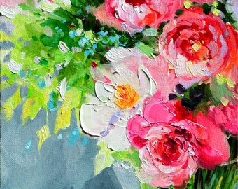 GICLEE Wall Art of Flowers | PIENK BLOMME Canvas Bright colors and Modern painted by Cecilia Rosslee | Mothers Day Gift