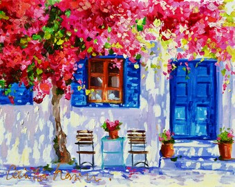 Greek Island Digital ART Print of GRIEKELAND | Unique Garden Art | Perfect Housewarming Gift | Living Room Decor by Cecilia Rosslee