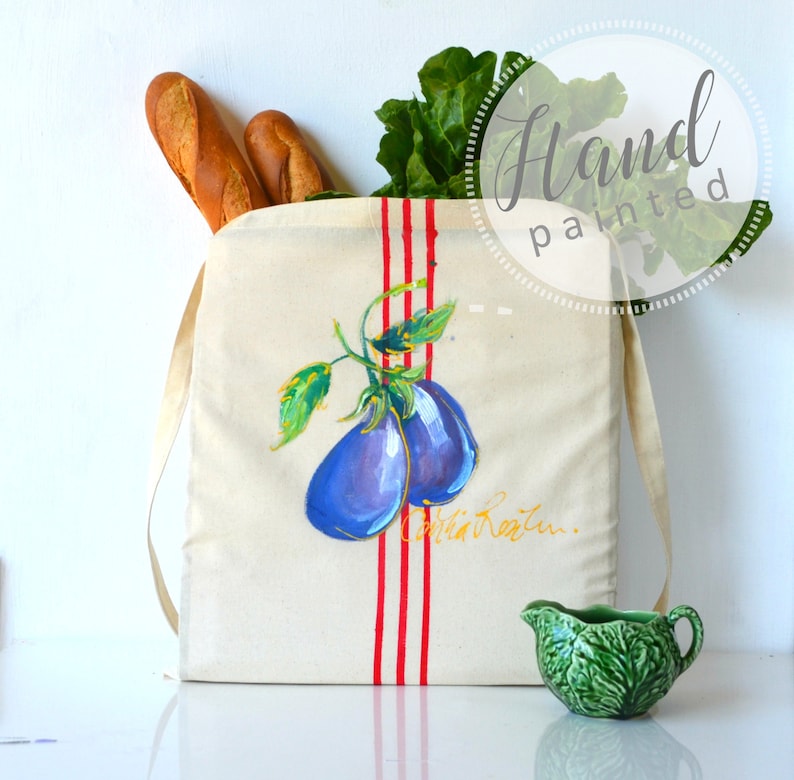 Aubergine CANVAS TOTE BAG Is the perfect Market Tote and Reusable Shopping option as gift for mom image 1