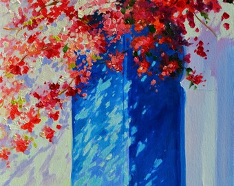 ArtPrint on Canvas of THE BLUE DOOR | Unique Garden Art | Decor on the Wall | Giglee Art Print by Cecilia Rosslee | Artwork for Room