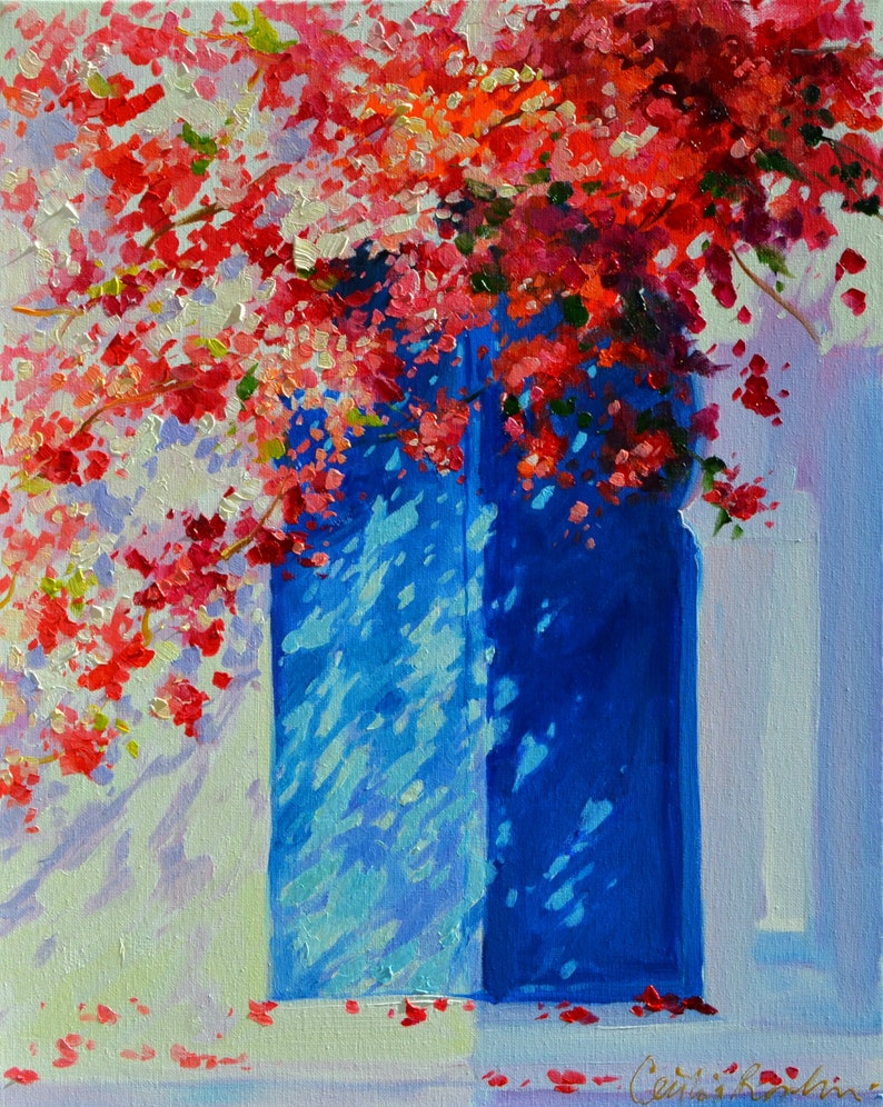 ArtPrint on Canvas of THE BLUE DOOR Unique Garden Art Decor on the Wall Giglee Art Print by Cecilia Rosslee Artwork for Room image 1