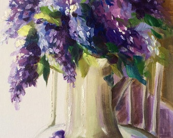 Fine Art Giclee Print on Canvas of LILACS Painting | Purple Flower Still Life | Ready to Hang Living Room Decor by Cecilia Rosslee