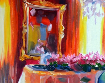 ROOI EETKAMER Art Print of Original Oil Painting, red dining room