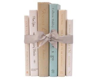 Aqua, Beige & White Book Bundle: Gold/Silver Foil Decor