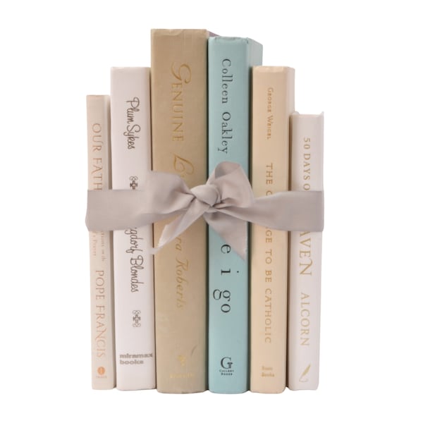 hardcover books for display BUNDLE of BOOKS for Staging | AQUA, Beige, White and Tan Decorative Ivory Books with Gold, Silver, Copper Foiling | Bestselling Home Decor