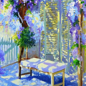 ART PRINT of WISTERIA by Cecilia Rosslee | Beautiful Garden Scene | Most popular Item | Bedroom Decor