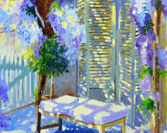 ART PRINT of WISTERIA by Cecilia Rosslee | Beautiful Garden Scene | Most popular Item | Bedroom Decor