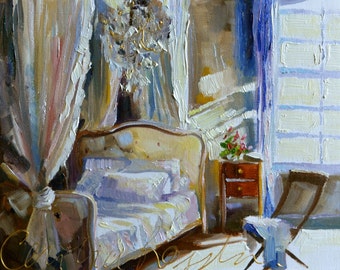 DIE SLAAPKAMER Art Print of Original Oil Painting, French bedroom