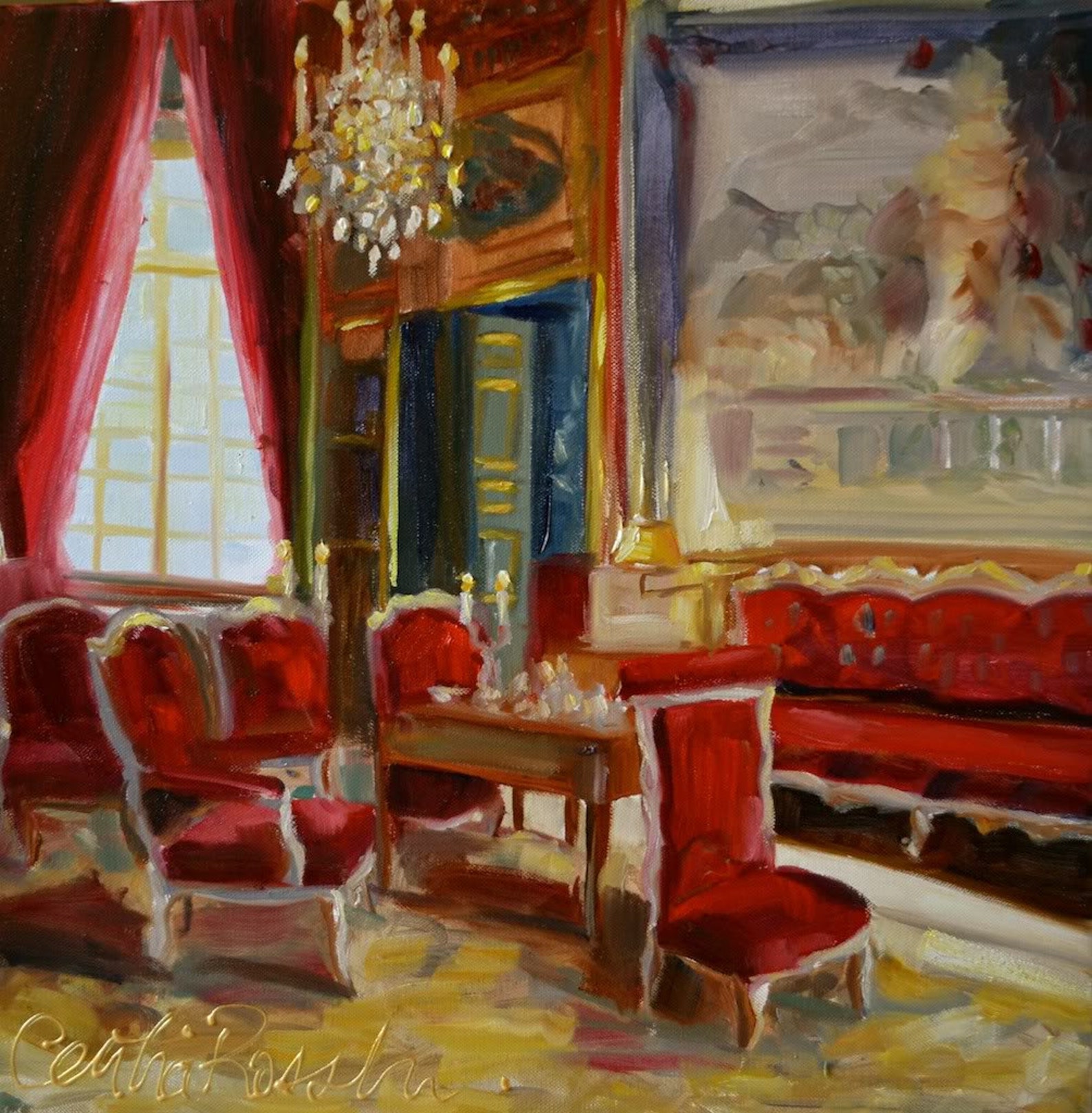 RED ROOM Art Print of Original Oil Painting by Cecilia - Etsy