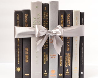 Stack of Books by Color | BLACK AND GRAY | Decorative Books with Gold, Silver, Copper Foiling | Bestselling Home Decor