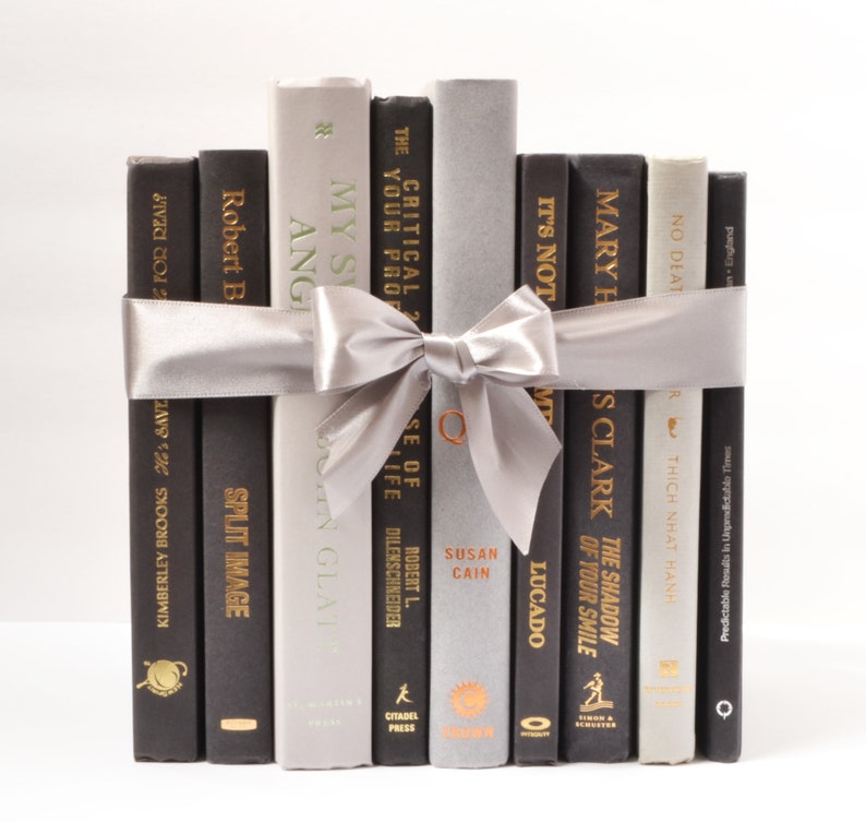 Stack of Books by Color BLACK AND GRAY Decorative Books with Gold, Silver, Copper Foiling Bestselling Home Decor image 1