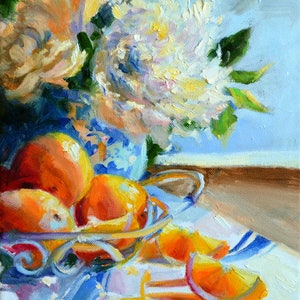 FRENCH ORANGES,Art Print, Lemons and Delft, White Roses, gift for mom,gift for her, Christmas gift