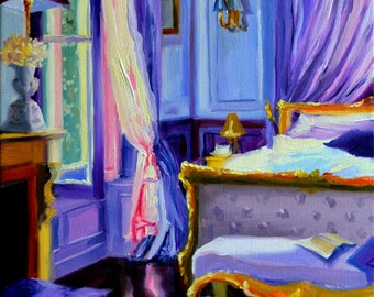 Wall Art Print of Interior Scene CHAMBRE MAUVE | French Room in Purple Decor by Cecilia Rosslee