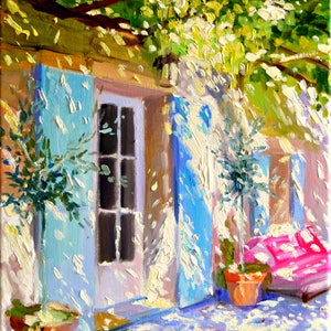 ART print, FRENCH DOOR , Blue shutters,French street scene, pergola, gift for mom, gift for her
