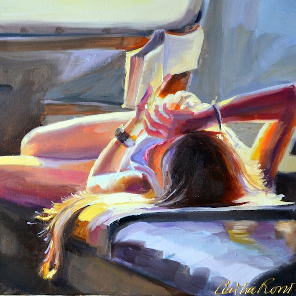 Digital Print of Woman in the Sun BETWEEN PAGES and STATIONS | Stunning Painting  by Cecilia Rosslee | Gift for Woman