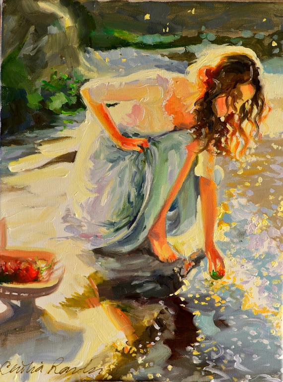 Woman by the Riverside: Impressionistic Art Print by Cecilia