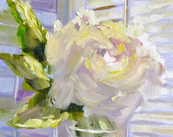 White Rose Art Print: Impressionistic Oil Painting by Cecilia Rosslee