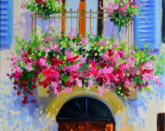 French Balcony Art Print: Provence Garden Scene (Digital Download)