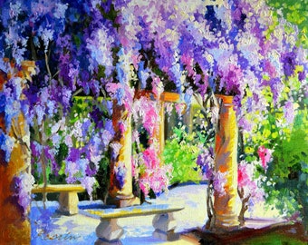 Canvas ART Print of WISTERIA PERGOLA | Ready to Hang Giclee Purple Flowers by Cecilia Rosslee | Beautiful Home Decor