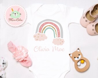 Personalized Onesie® | RAINBOW with Baby Name | New Born Gift Idea | Baby Shower Party   | Cute Babygro with Flowers