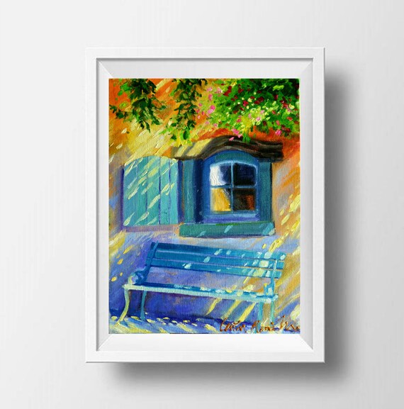 Blou Bankie Art Print Of A Lovely Blue Garden Bench Painted By Etsy