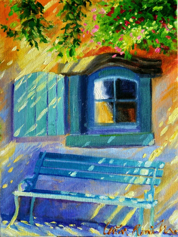 Blou Bankie Art Print Of A Lovely Blue Garden Bench Painted By Etsy