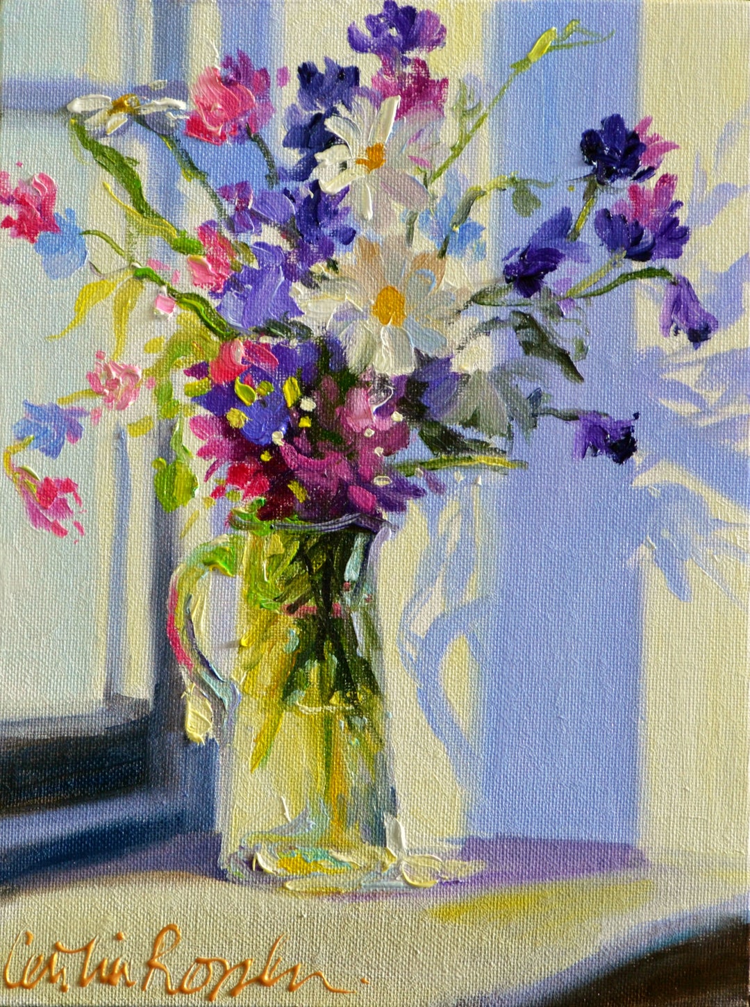 FLOWERS IN GLASS Jug Beautiful Floral Still Life Painting by Etsy