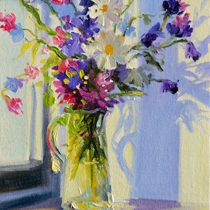 FLOWERS IN GLASS Jug | Beautiful Floral Still Life Painting by Cecilia Rosslee is a great gift for her!