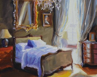 Interior Painting of Bedroom | BLOU SLAAPKAMER | Painting of Interior | French furniture | Best Selling Art | Home Wall Decor