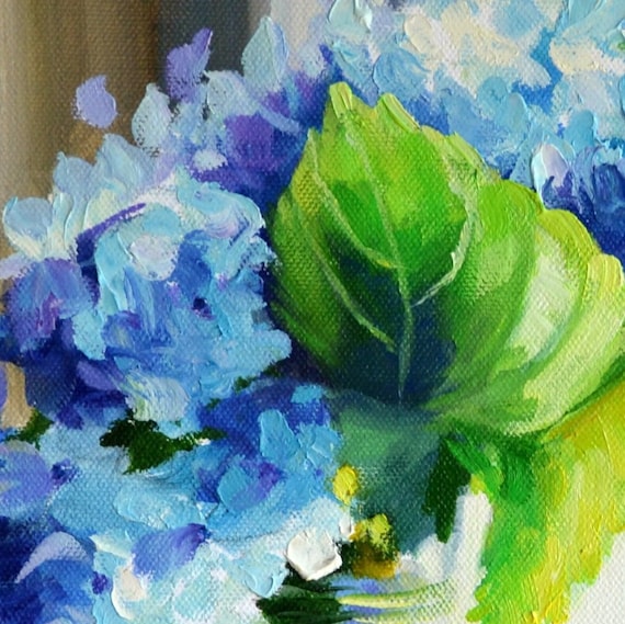 油絵 絵画 【Hydrangea】 Textured Hydrangea Painting: 3D Floral Impasto Art - Etsy