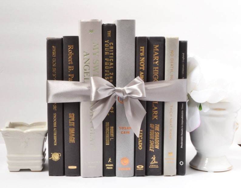 Stack of Books by Color BLACK AND GRAY Decorative Books with Gold, Silver, Copper Foiling Bestselling Home Decor image 3