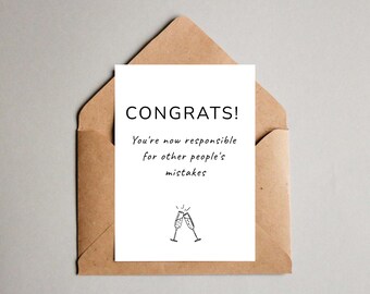 Funny Job Promotion Card, New Boss Congrats (Digital Download)