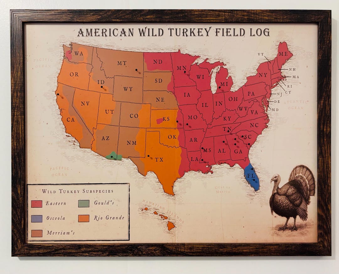 Fall Turkey Map Oregon Wild Turkey Hunter Map – Turkey Hunting Tracker Gift for Him, US ...