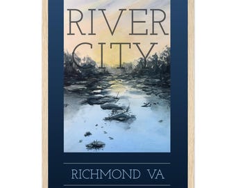 Framed Richmond VA | James River | Watercolor Art Poster (Blue)