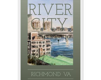 Framed Richmond VA | James River | Watercolor Art Poster (Green)