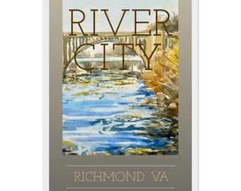 Framed Richmond VA | James River | Watercolor Art Poster (Tan)