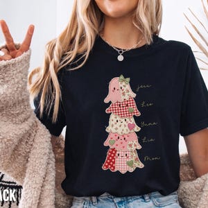 Maglietta personalizzata per la mamma di Halloween, maglietta con nome del bambino, maglietta fantasma, maglietta "Boo Crew Mom", maglietta autunnale effetto patchwork, regalo carino per la stagione spettrale