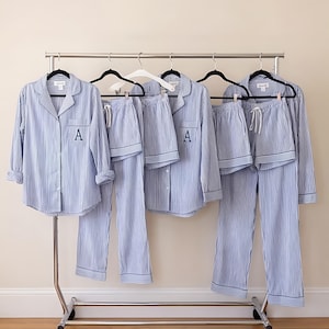 Personalisierte Blau Seersucker Pyjama Set, Baumwolle Braut Party Nachtwäsche