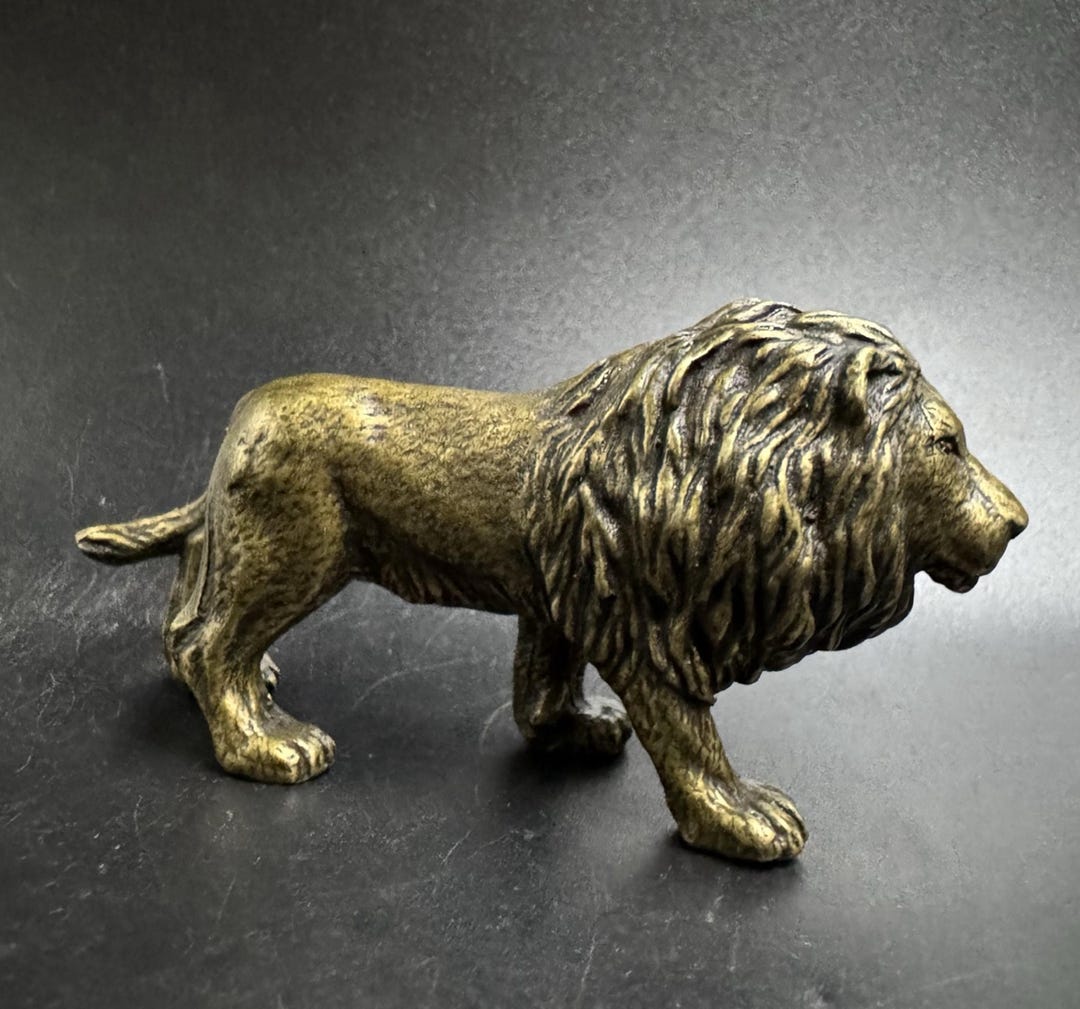 Vintage Brass Lion Figurine — Guardian Lion Sculpture - Etsy