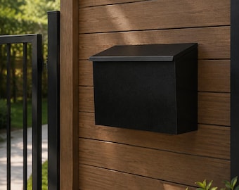 Large Wall-Mount Mailbox, Rust-Proof Galvanized Steel, Outdoor Mail Box for Home, Black, 15.7"x9.9"x4.9"